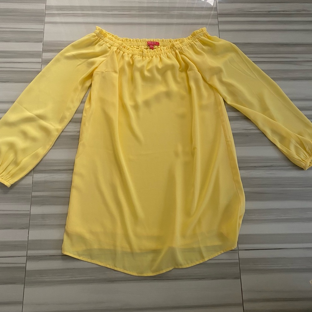 Guess Yellow Off-Shoulder dress